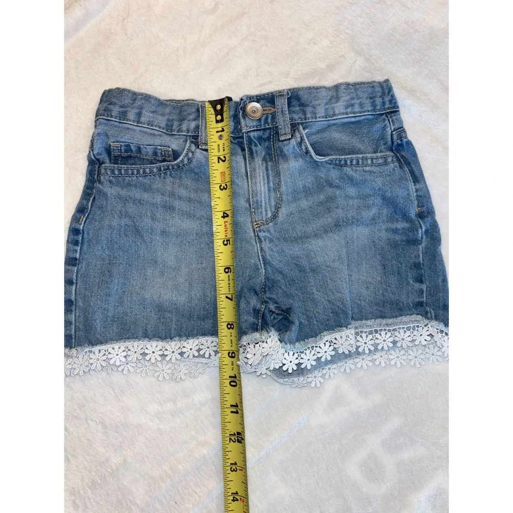 The Childrens‎ Place Shortie Shorts Girls 6X/7 Blue Denim Loose Fit Lace Hem